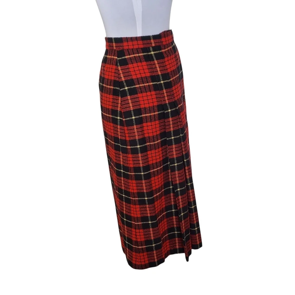 Vintage Red Black Tartan Plaid Skirt with Side Fringe